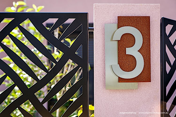 address plate corten and stainless steel